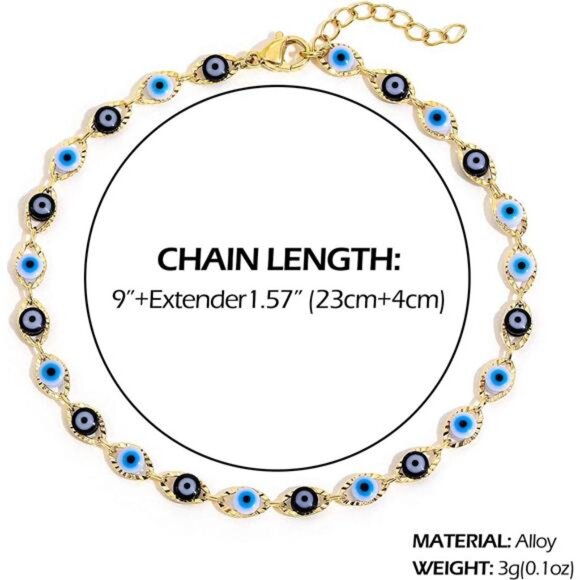 Evil Eye Anklet Bracelet for Women 14K Gold Plated Beach Foot Anklet - Picture 6 of 8